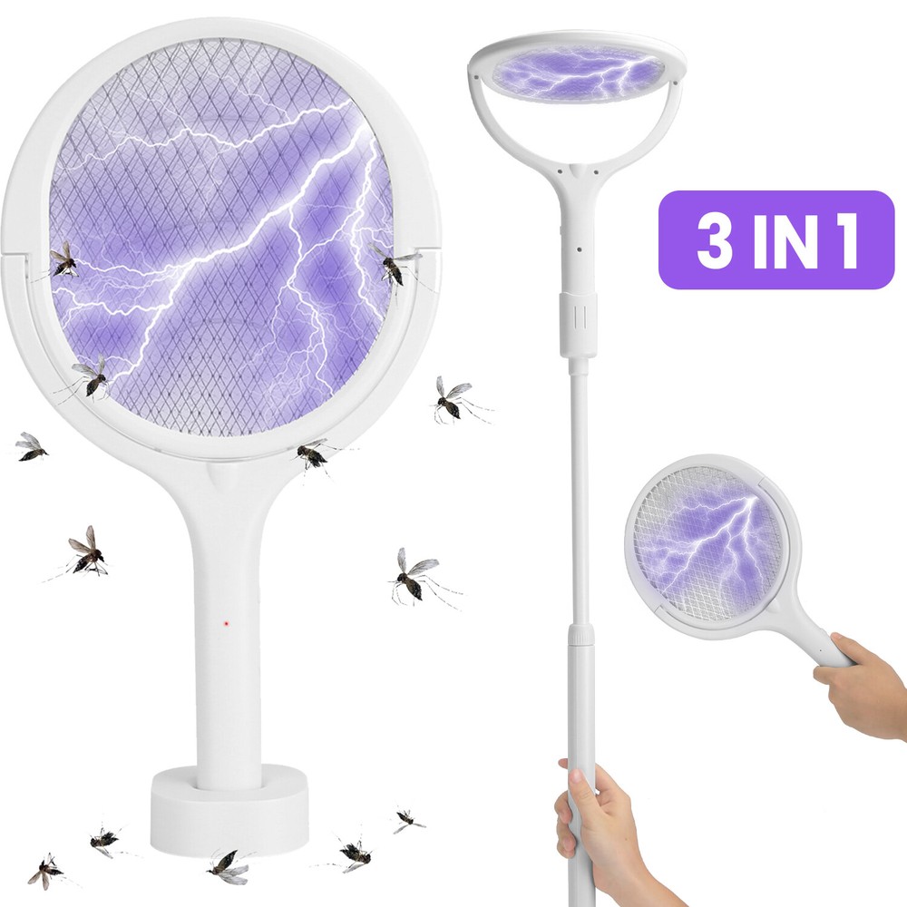 3 In 1 Rotating Electric  Bug Zapper Racket Handheld Mosquito Killer