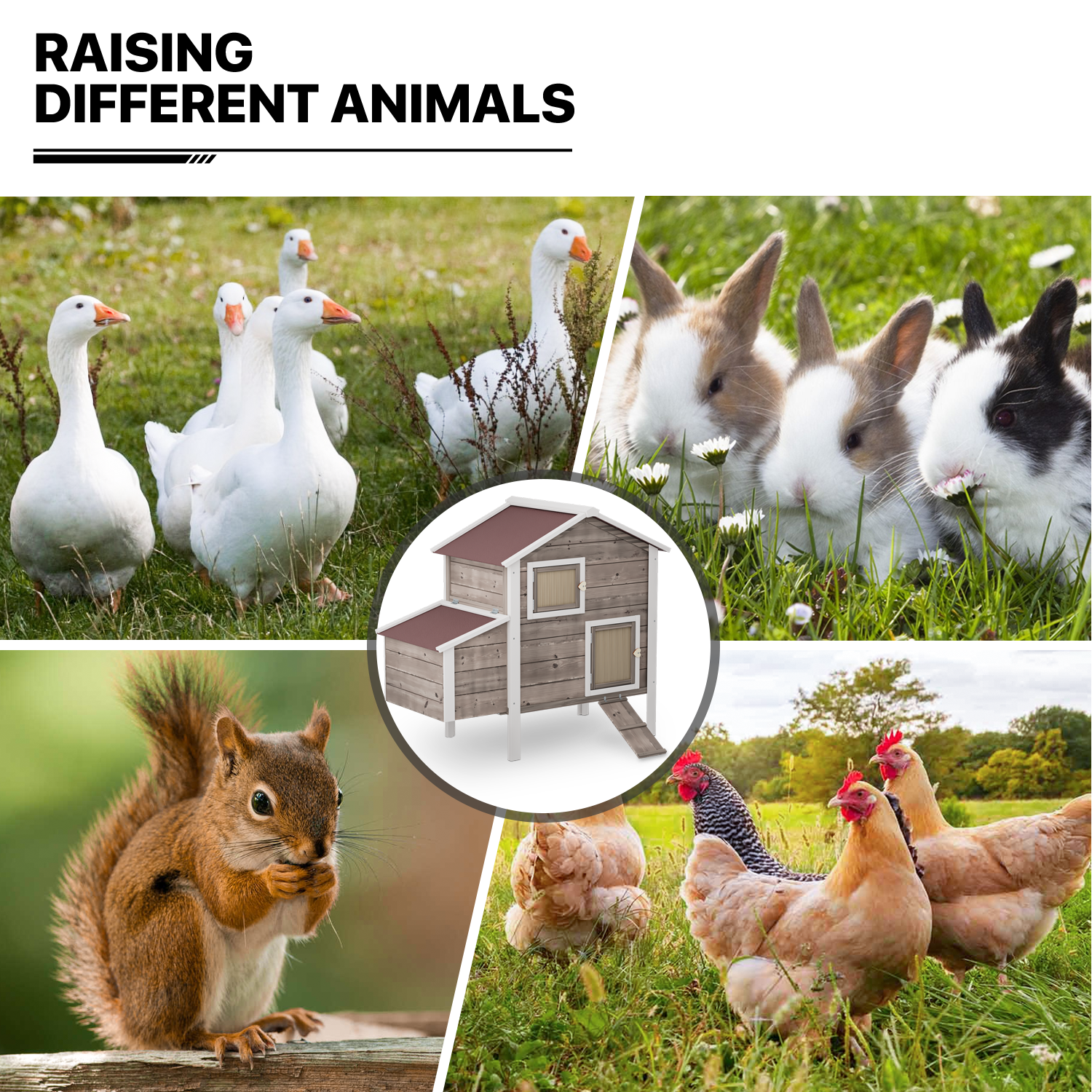 46"Wooden Chicken Coop Cage Hen Rabbit Hutch 2-Tier Poultry Habitat Animal House