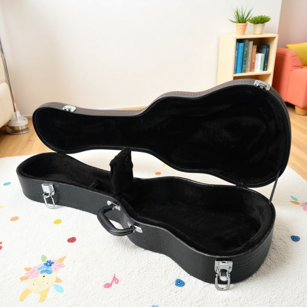 26" Tenor Ukulele Hardshell Case - Padded Contoured Lockable Black Finish