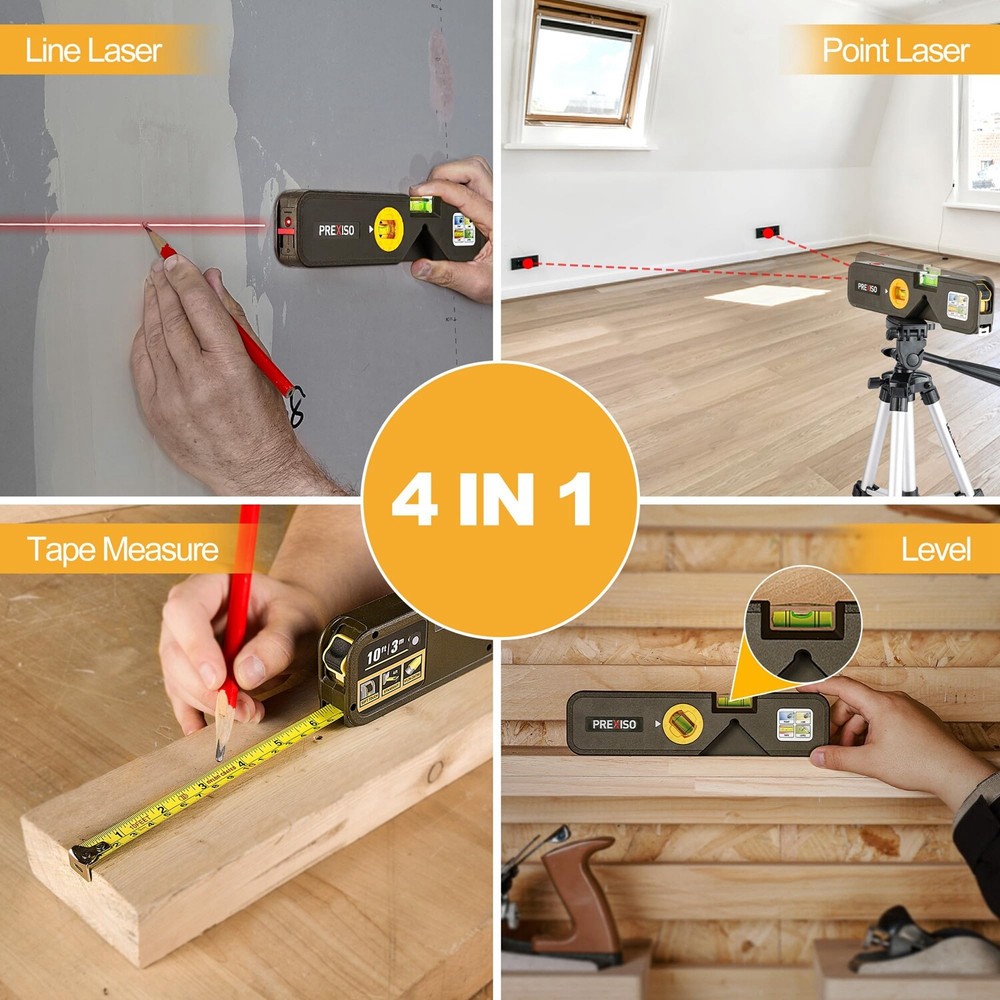 PREXISO 4-in-1 Laser Level 65Ft Alignment Point 10Ft Leveling Line Torpedo Level