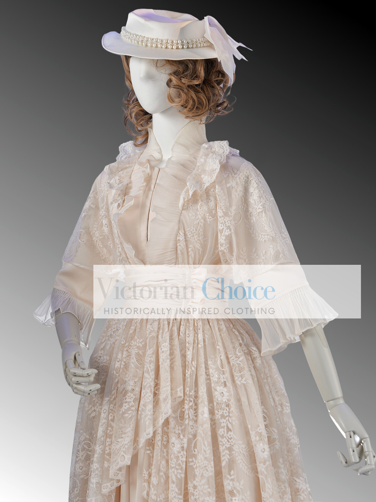 Victorian Edwardian Lace Overlay Wrapper Wedding Dress Vintage Bridal Gown 841