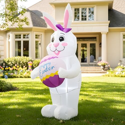 4FT Easter Inflatable Bunny with Egg Outdoor Decoration,Easter Blow Up Yard