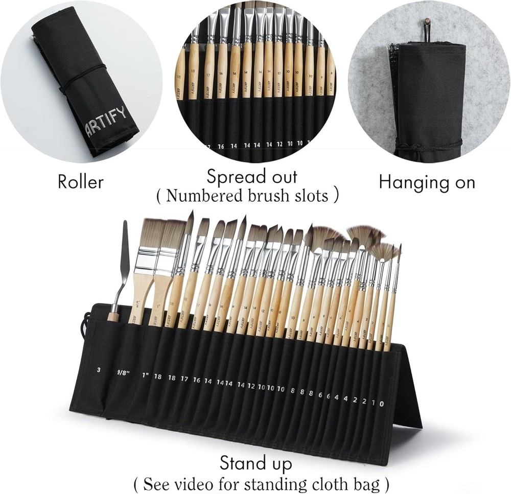 Durable and Versatile Paint Brush Set - 25 Synthetic Brushes for All Techniques