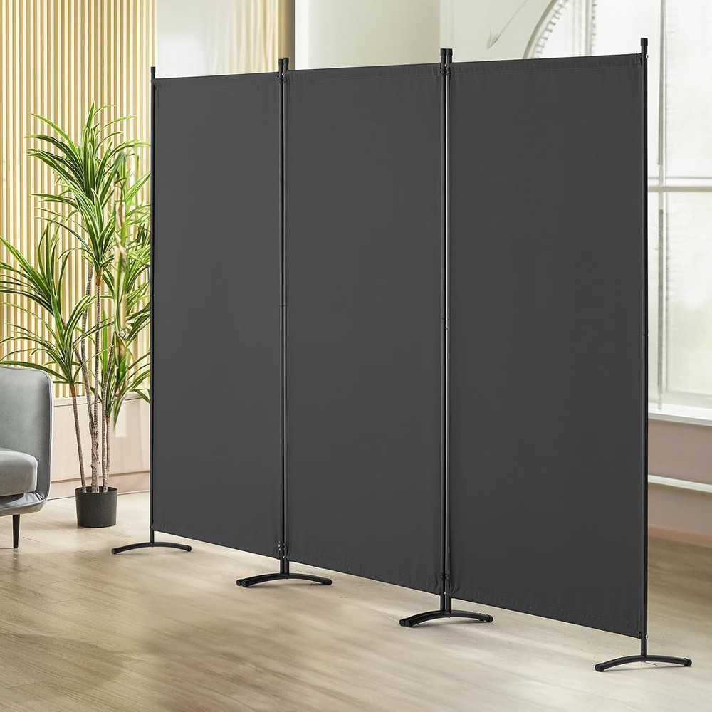 3-Panel Room Divider Folding Privacy Screen – Gray Fabric Partition