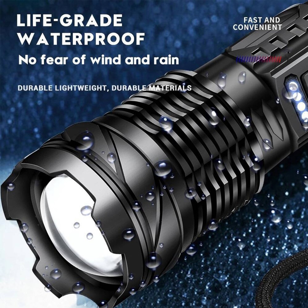 12000000LM Super Bright Telescopic Zoom Flashlight Rechargeable 3Color Light