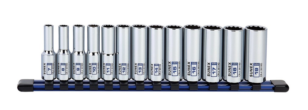 13piece 3/8 Drive Chrome Socket Rail 12pt Metric De