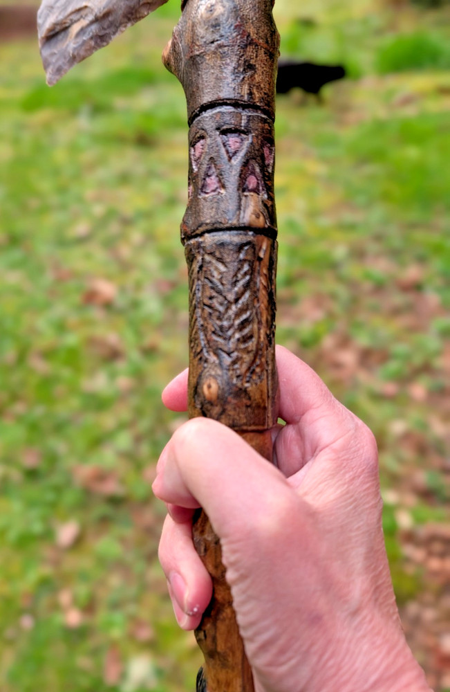 Hand Knapped Tomahawk Stone Blade Carved Handle