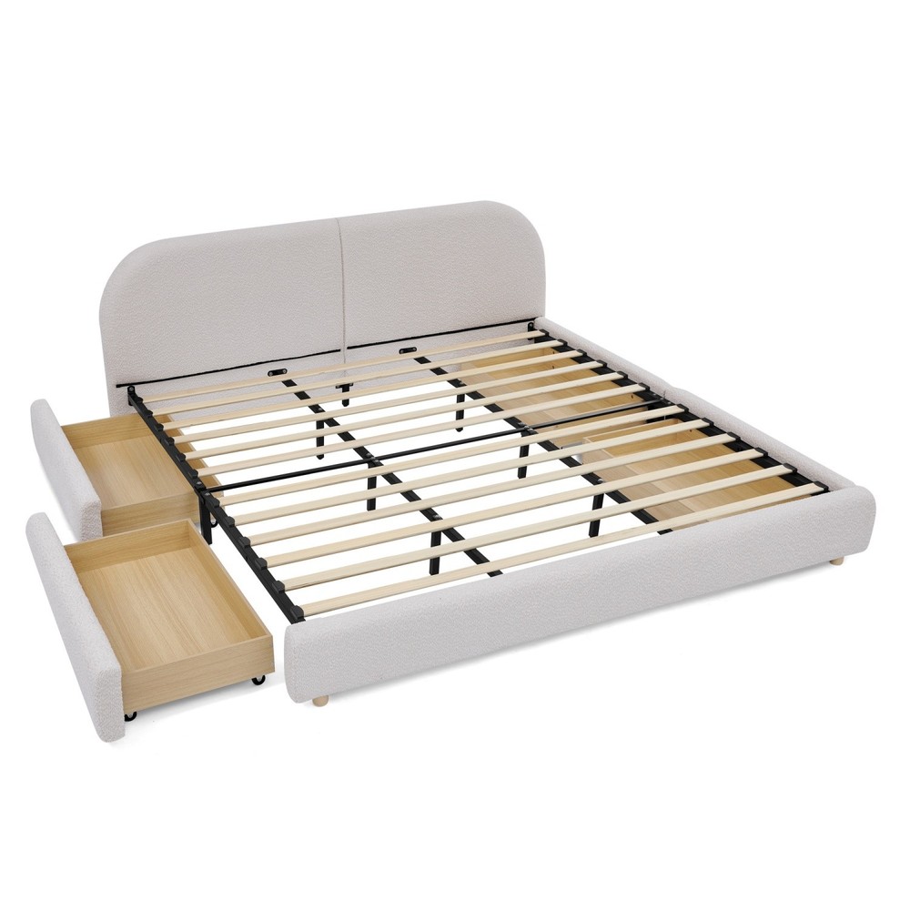 King Size Upholstered Platform Bed Frame with Headboard and 4 Storage Drawers