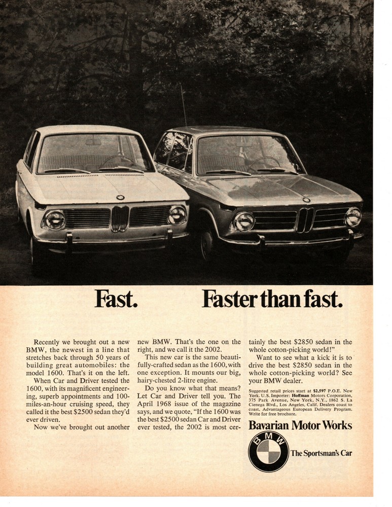 1968 BMW ~  CLASSIC ORIGINAL PRINT AD