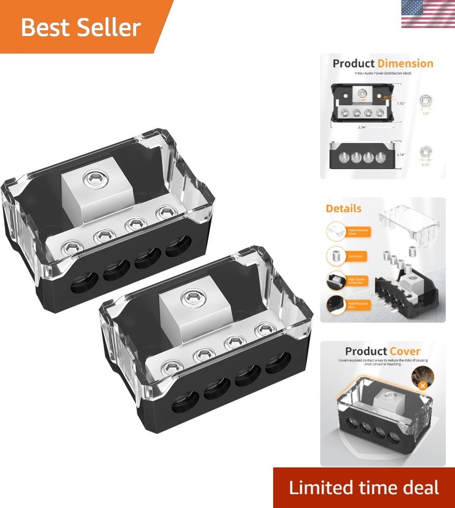 High-Performance 4-Way Power Distribution Block for Car Audio Systems - 2 Pack