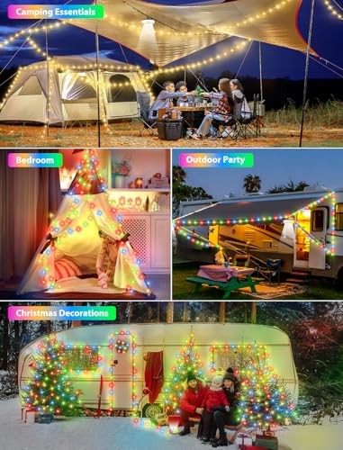 Camping String Lights, 4 in 1 Quick Storage 32.8FT 1PACK Warm & RGB