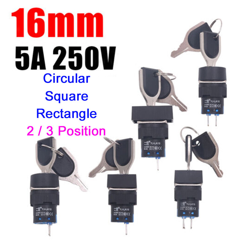 16mm Key Lock Switch Practical Durable 2/3 position ON/OFF with 2 keys 5A 250V