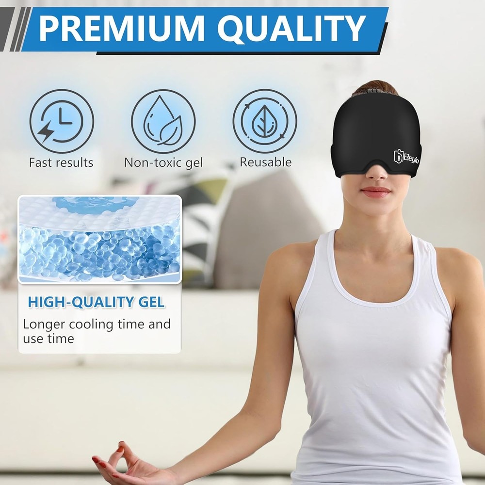 Migraine Relief Cap Ice Pack Headache Hat Hot & Cold Therapy Full Head Coverage