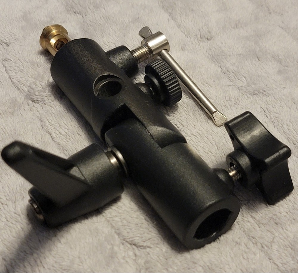Used Camera Umbrella Adapter Bracket Bundle Swivel Reversible Threaded Studs