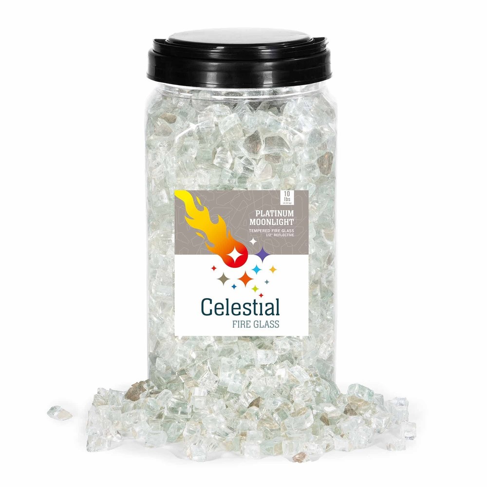 Celestial Fire Glass High Luster, 10 Pound Jar (1/2"), Platinum Moonlight