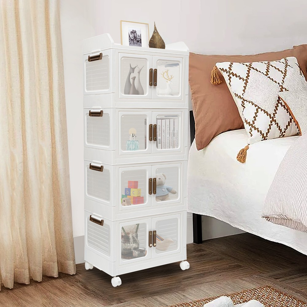 Plastic Collapsible Storage Bins with Lids & Wheels Stackable Closet Organizers