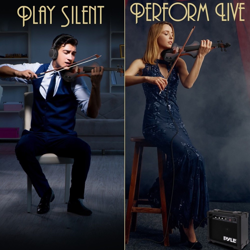 Pyle Electric Violin Stringed Instrument-Student Grade w/ Accessory kit