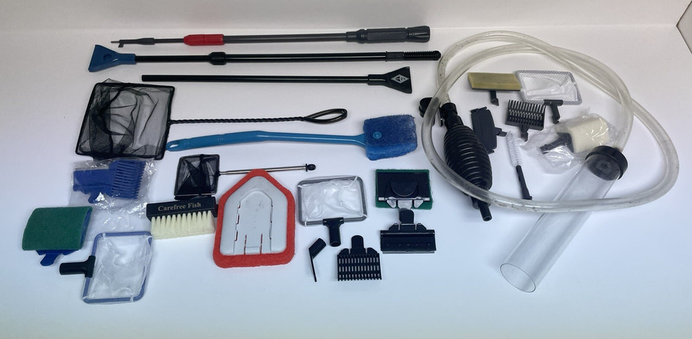 24pc Multifunction Aquarium Cleaning Tools Set - Siphon, Scrubbers, Nets, etc