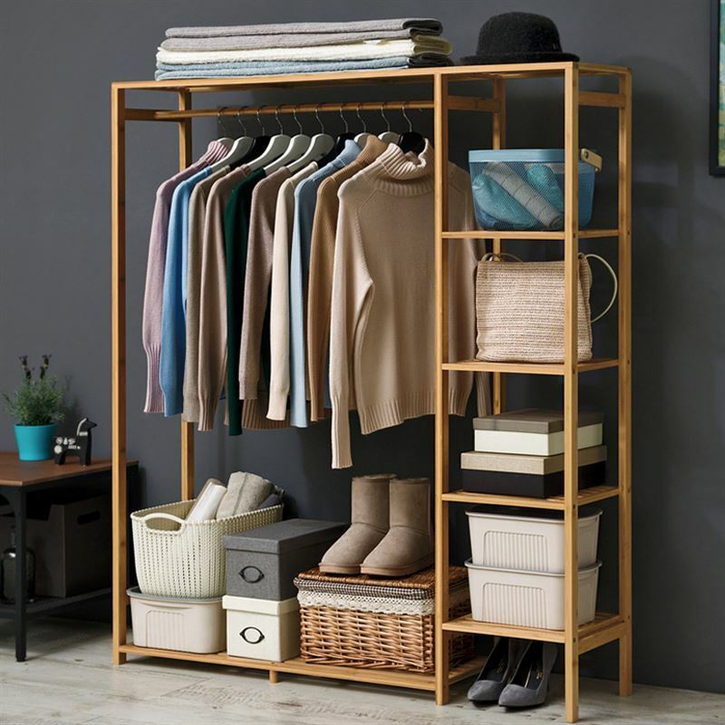 6 Tier Bamboo Garment Rack Storage Shelves Clothes Hanging Wardrobe Closet Stand