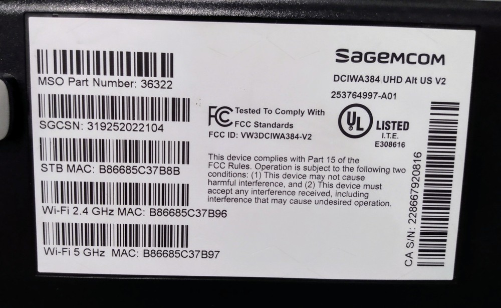 SAGEMCOM BROANDS DCIWA384 V2 set top box with sdcard