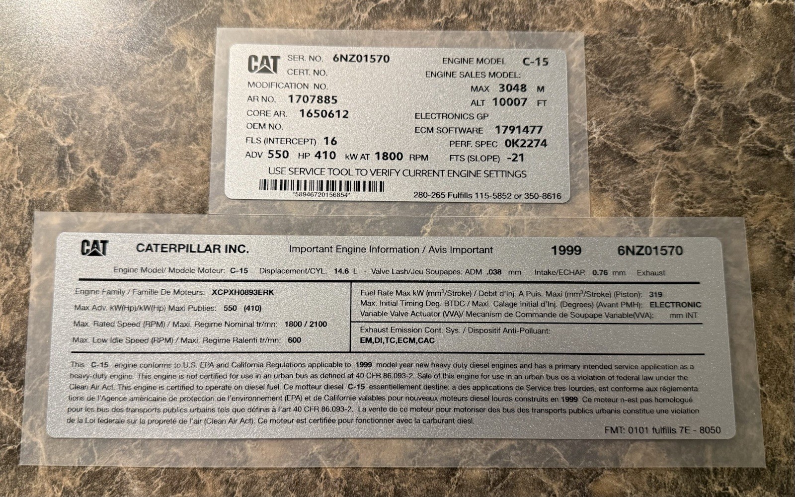 1999 Caterpillar 6NZ Engine Sticker For Offroad Use Only Silver