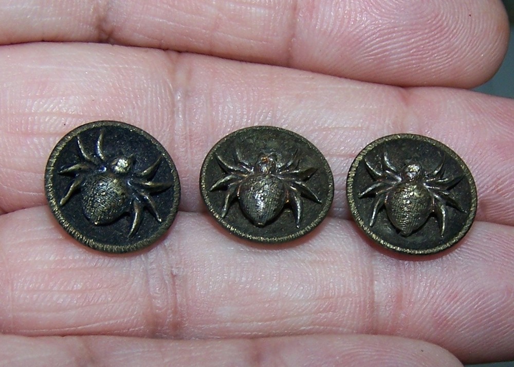 3 Antique Brass Spider Buttons