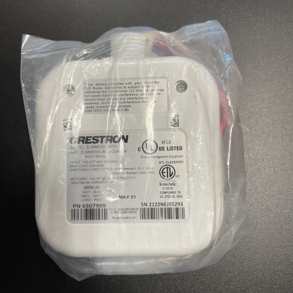 Crestron ZUMMESH-JBOX-20A-SW 20A 100-277VAC J-Box Load Controller