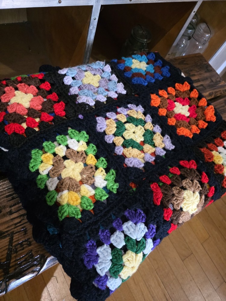 Hand crocheted granny square afghan blanket 36"x60"