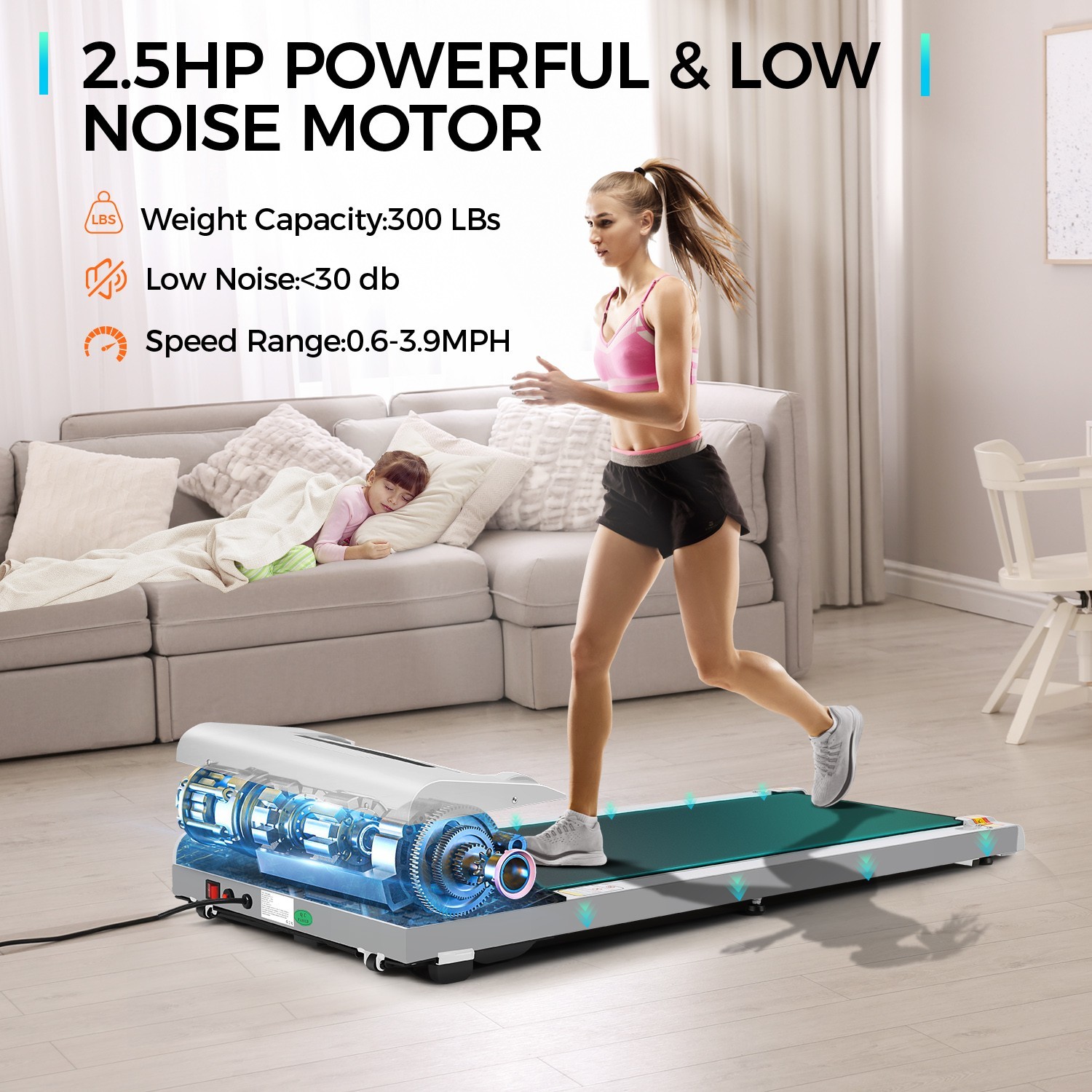 Treadmills for Home 300 lbs Weight Capacit,Smart Treadmill with LED Display