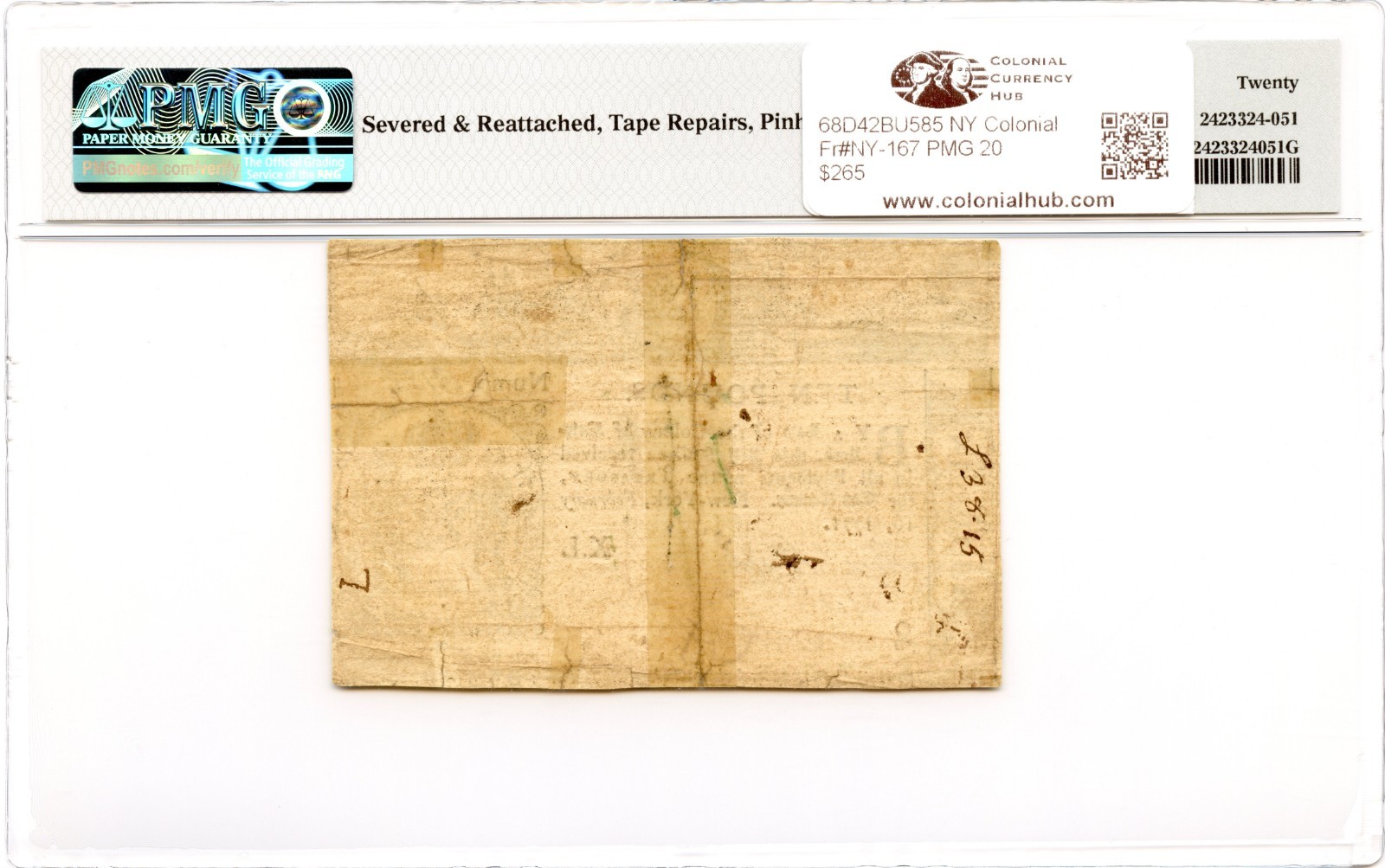 New York Colonial Note Fr#NY-167 February 16, 1771 10 Pounds PMG VF-20