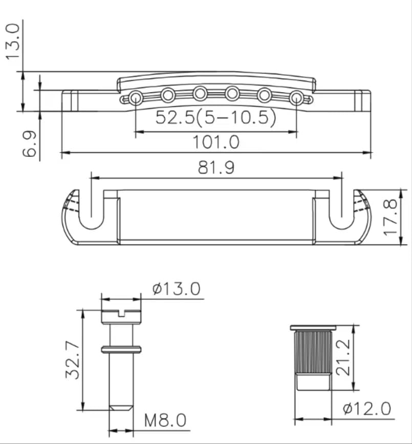 Guyker Guitar Chrome (Bridge + Tailpiece), + Tailpiece)