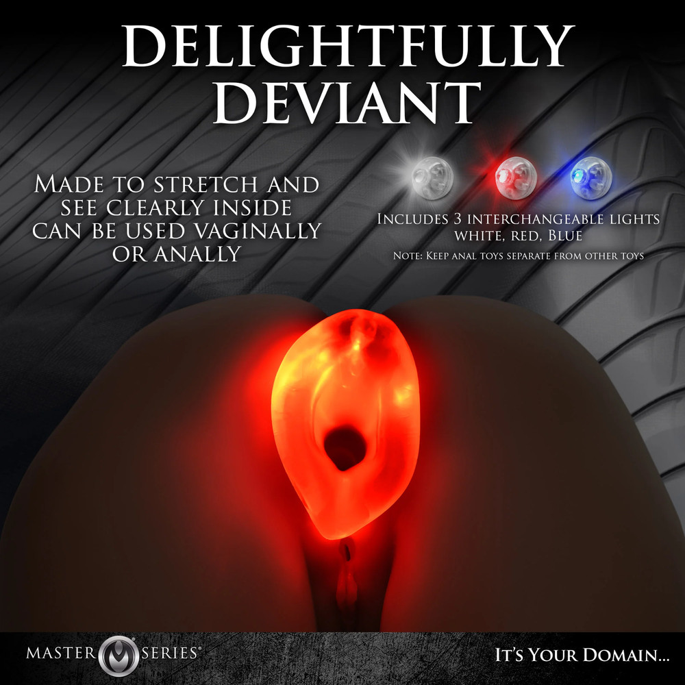 Light-Up LED Anal Dilator Clear Butt Plug Flared Base Open Deep Access Tunnel