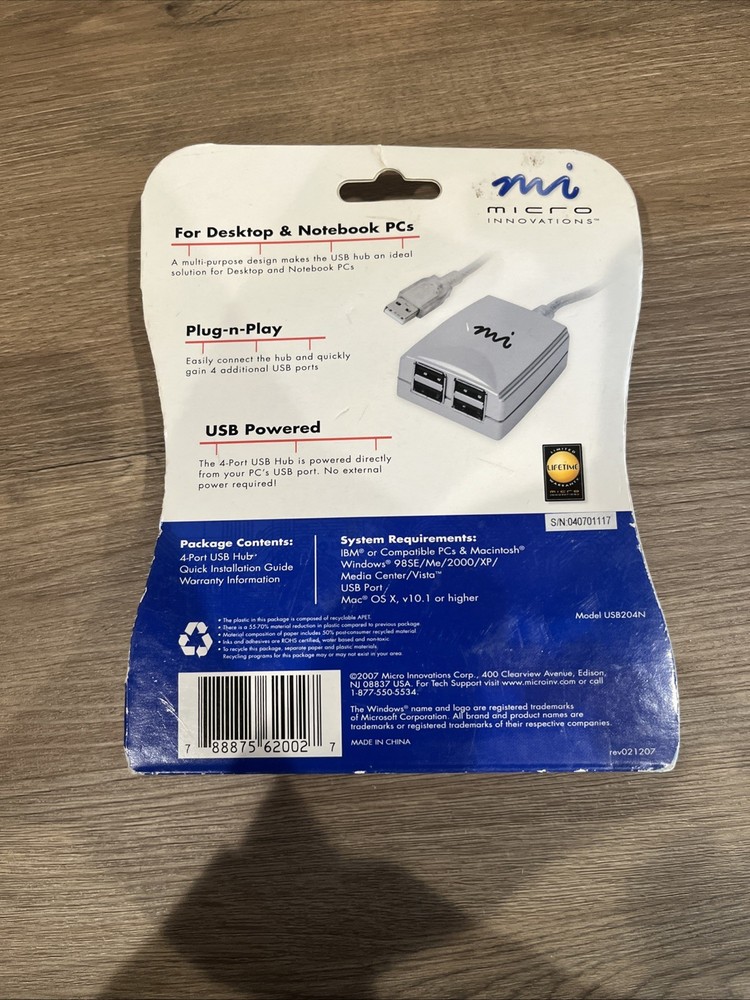 Micro Innovations Micro Mobile (USB204N) 4-Ports External Hub