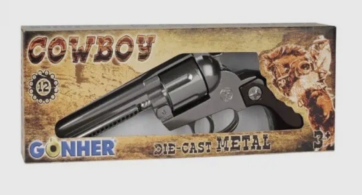 Metal Toy Cap Gun. Cowboy Lawman Peacemaker Style. Silver. 12 Shot. New!