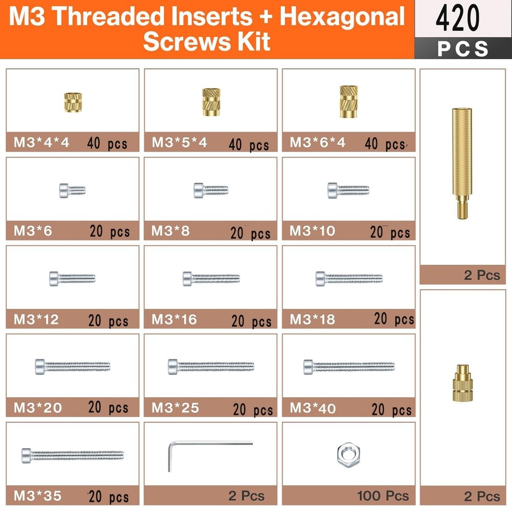 M3 Threaded Inserts Set –420Pcs Heat Bolts Nuts with Insert Tip and...