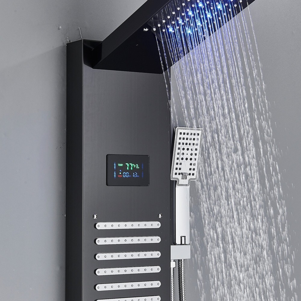 ELLO&ALLO LED Shower Panel Tower Rainfall &Waterfall Massage Body System Jet ℉