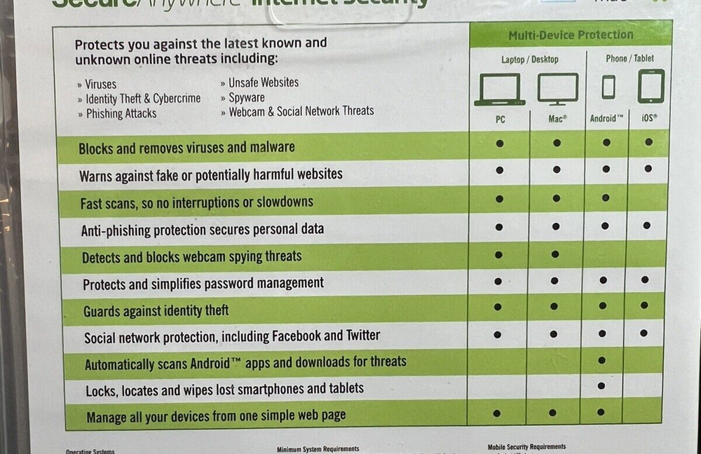 Webroot Secure Anywhere Internet Security 3 Devices for PC/MAC/Mobile NEW SEALED