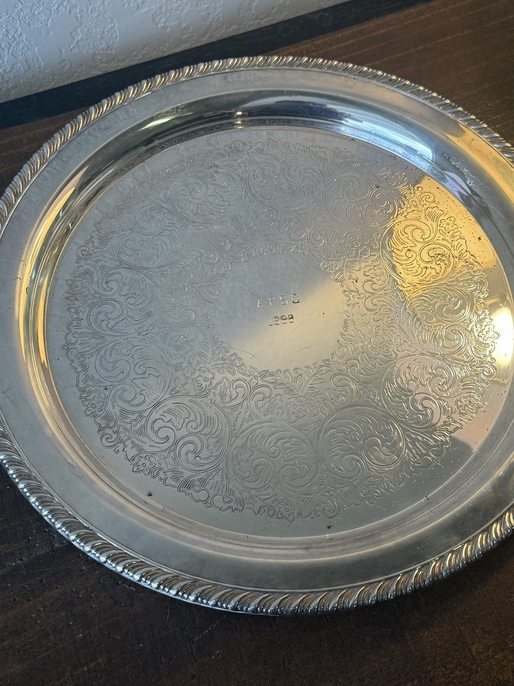 Ornate Silver Plated Tray with Inscription AFSC 1968 - WM A Rogers