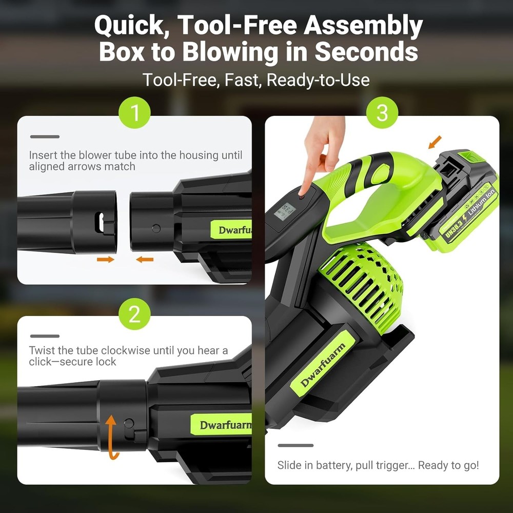 Battery Powered Leaf Blower with 3-Speed Modes & Ergonomic Design - 3.7 lbs