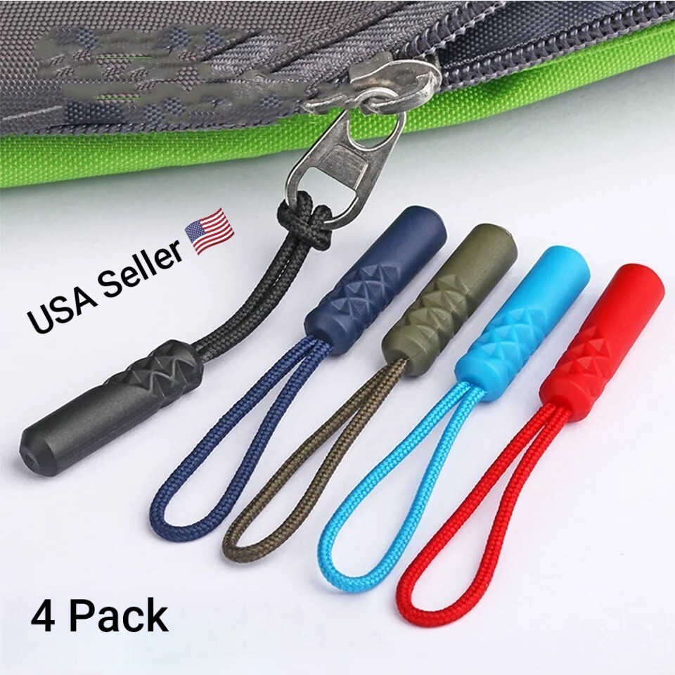 4PC Zipper Pull Puller End Fit Rope Tag Replacement Clip Broken Buckle Fixer Zip