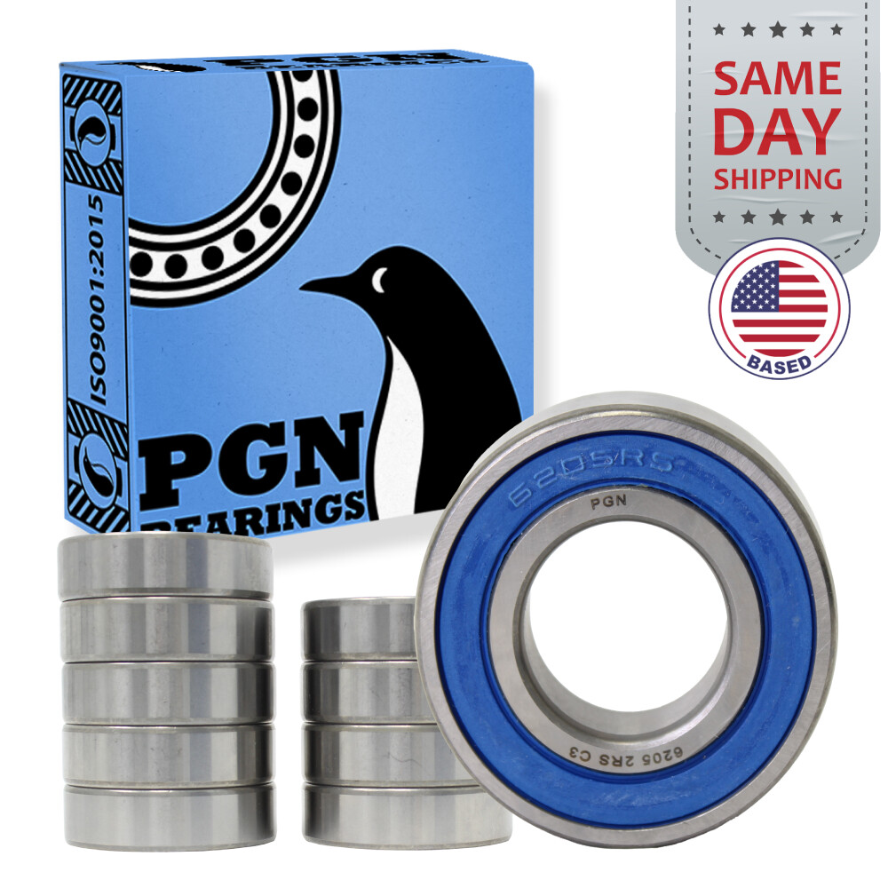 (10) 6205-2RS Premium Rubber Seal Ball Bearing C3 EMQ, 25x52x15, 6205 2RS 6205rs