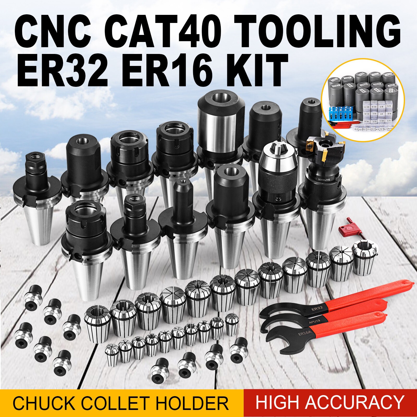 CAT 40 Tool Holder Kit for Haas Fadal CNC Mill ER32/16 Chuck Collet Set