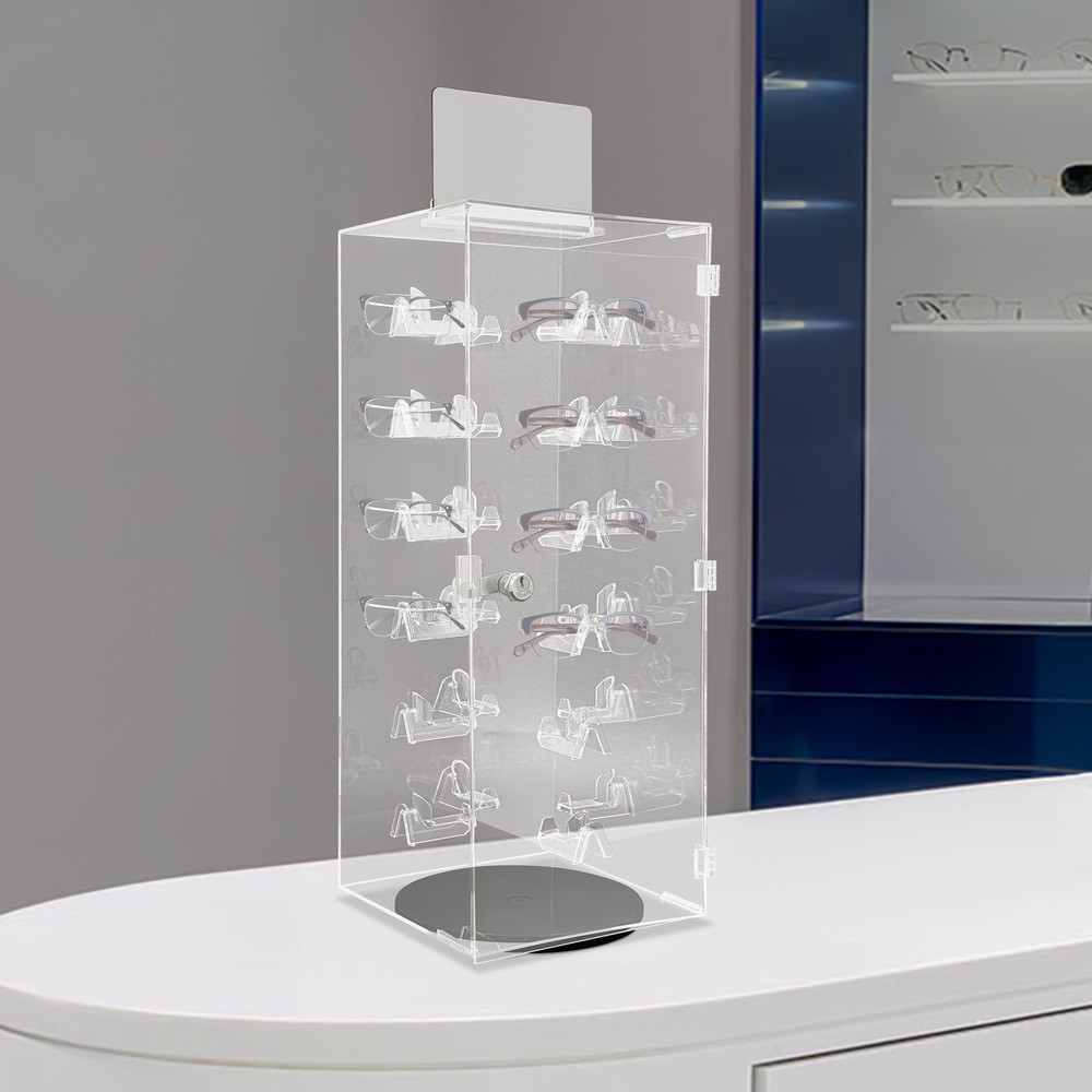 Acrylic Sunglasses Organizer Rotating Lockable Sunglass Display Case Clear