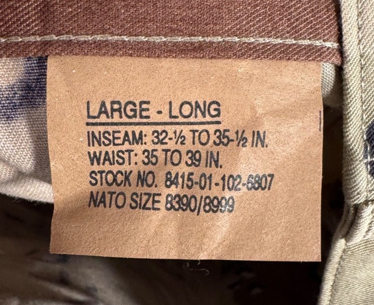 New US Military Desert Storm Chocolate Chip Camo Pants Trousers Large Long