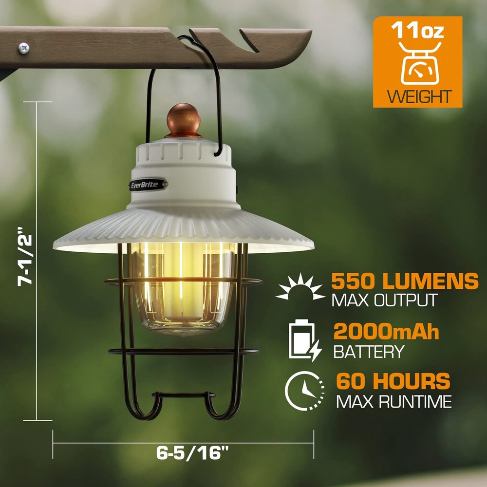 EverBrite 2PACK LED Camping Lantern with 3 Light Mode USB C Rechargeable Lantern