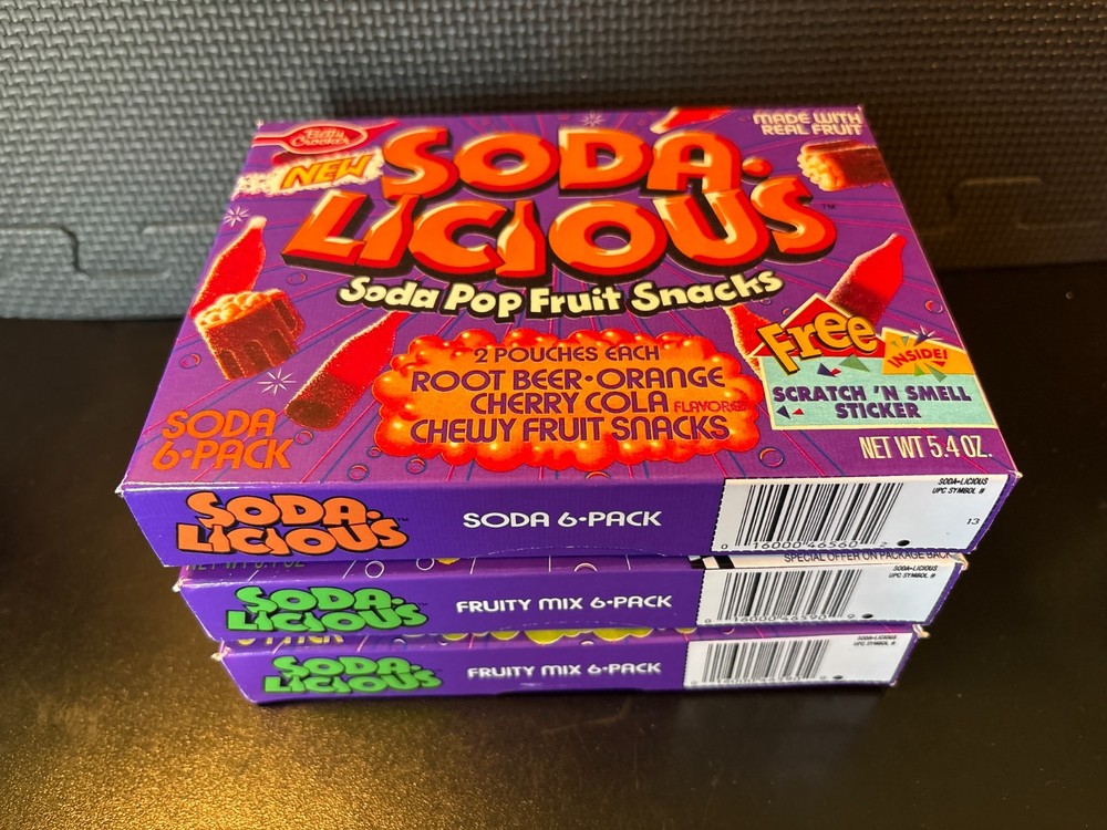Soda Licious fruit snacks - 3 empty custom design display boxes