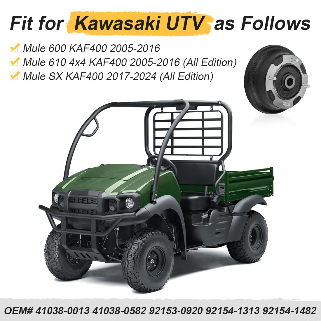 Front Brake Drum W/Bolts for Kawasaki KAF400 Mule 600 610 2005-2016 41038-0013