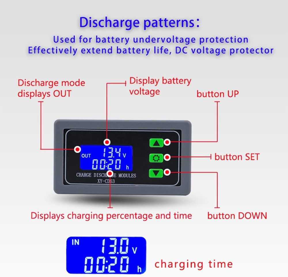 DC 6V-60V Low Voltage Protector Disconnect Switch Module with LCD Grey