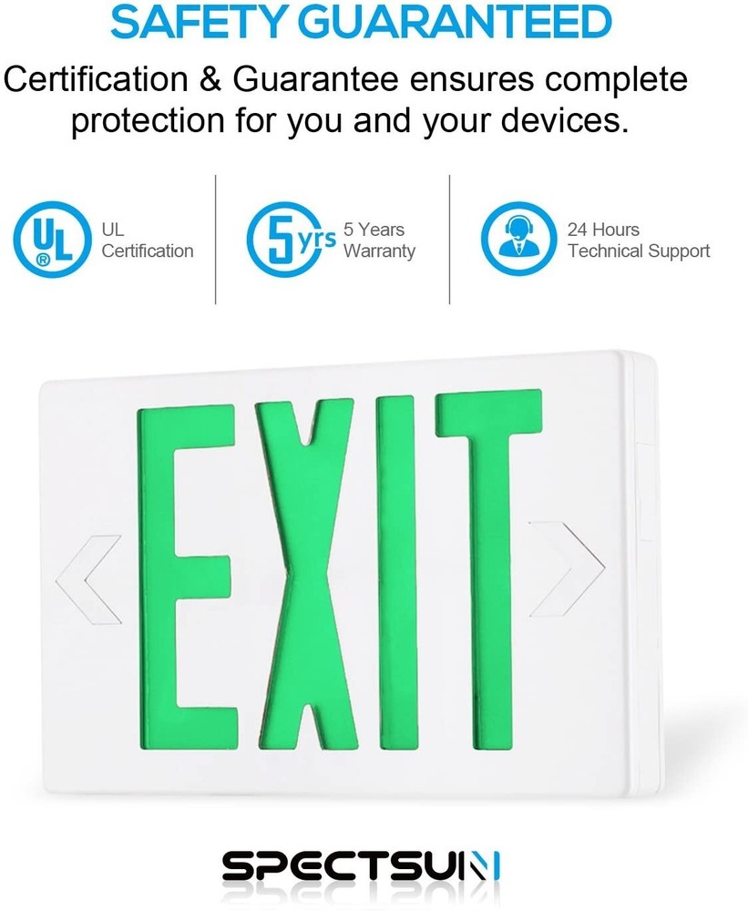 Spectsun 1 Pack Led Green Exit Sign with Emergency Lighted For Exit Lights.