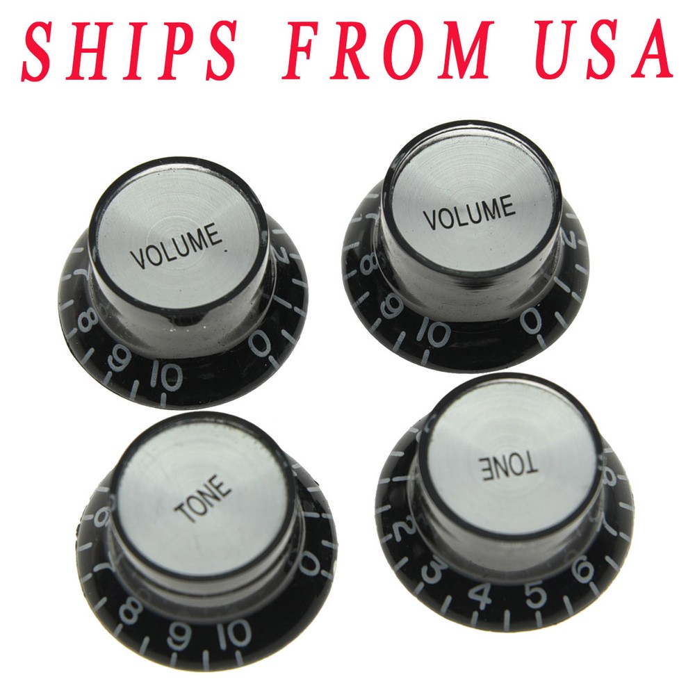 KAISH 4x Guitar Reflector Knobs Black/Silver Top Hat Knobs Fits LP Epiphone SG